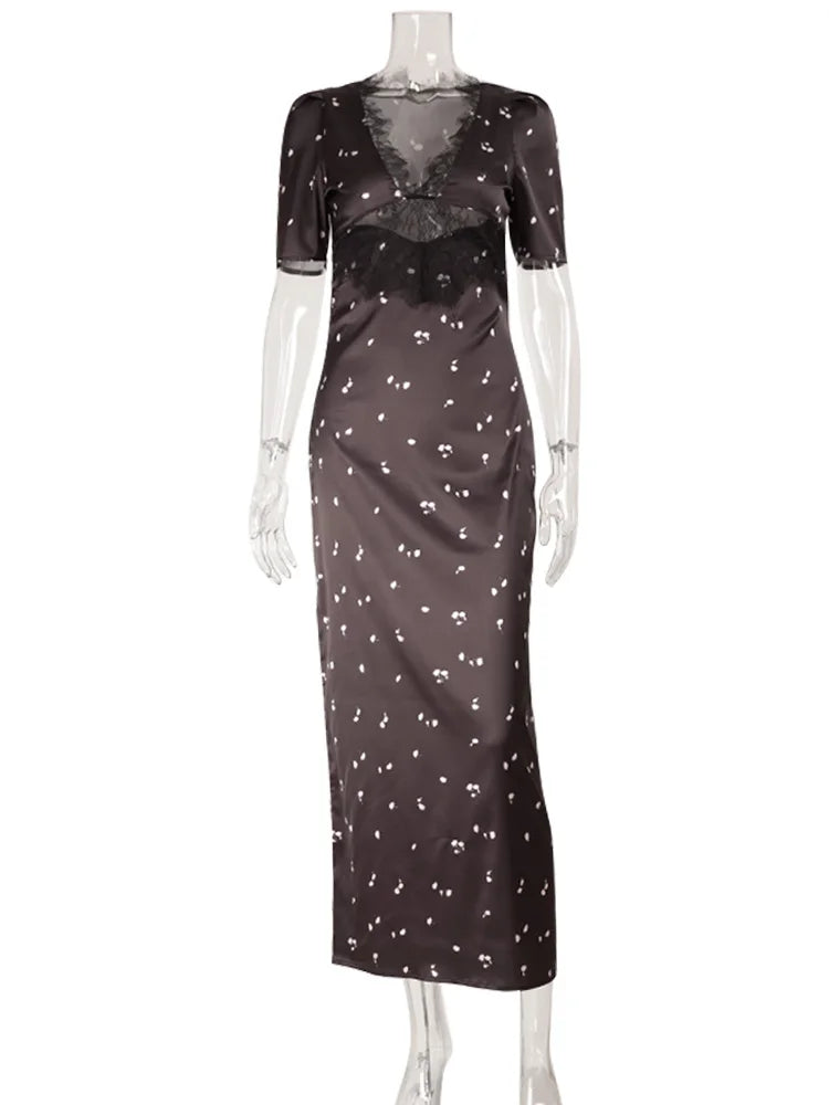 Lace Patchwork Printed Maxi Dress