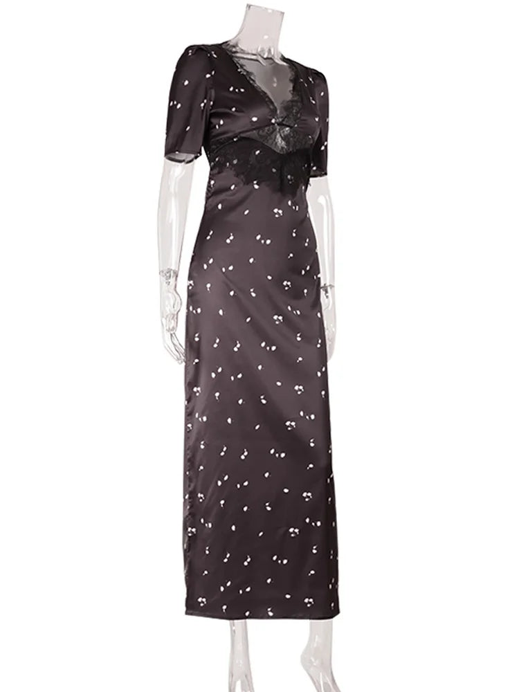 Lace Patchwork Printed Maxi Dress